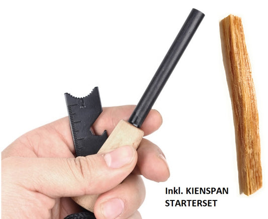 Survival Feuerstein - Feuerstahl mit Holzgriff - 12 cm